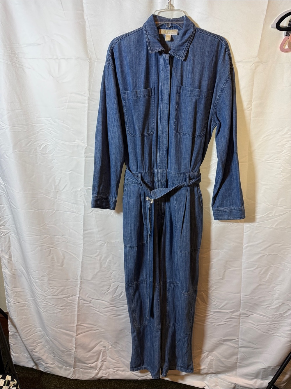 Women's Michael Kors Indigo Denim Jumpsuit - Classic Long Sleeve